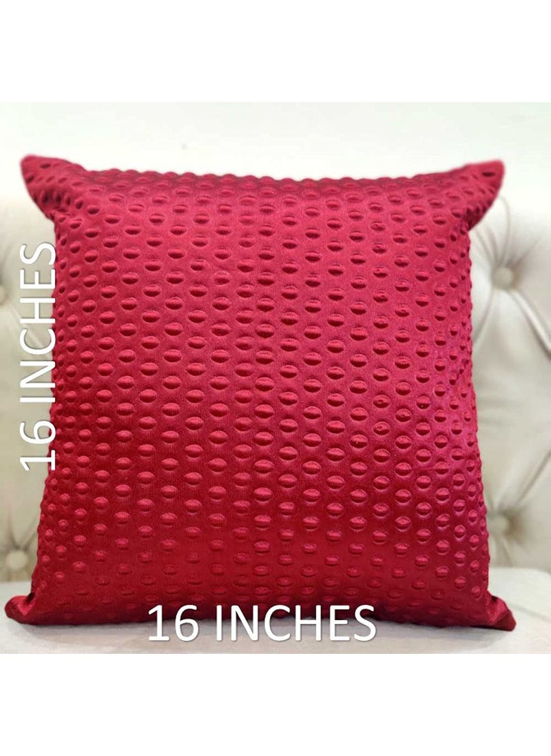 Good Vibes GOODVIBES Maroon White DamaskSelf DesignWoven Motifs Floral Zipper Square Combo Cushion Covers 16x16 inch or 40 x 40 cm Set of 5  - Image 2