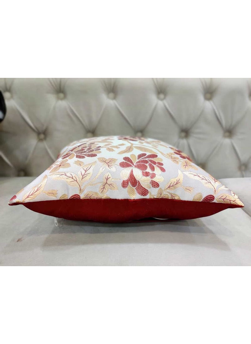 Good Vibes GOODVIBES Maroon White DamaskSelf DesignWoven Motifs Floral Zipper Square Combo Cushion Covers 16x16 inch or 40 x 40 cm Set of 5  - Image 4