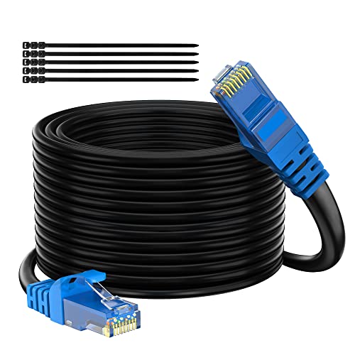 Adoreen Cat 6 Outdoor Ethernet Cable 200 Ft Black, High Speed Heavy Duty Long Internet Network Cable for POE Camera Cat 5 5e RJ45 LAN Patch Cable Cord, Sturdy Waterproof Direct Burial+25 Ties - Image 1