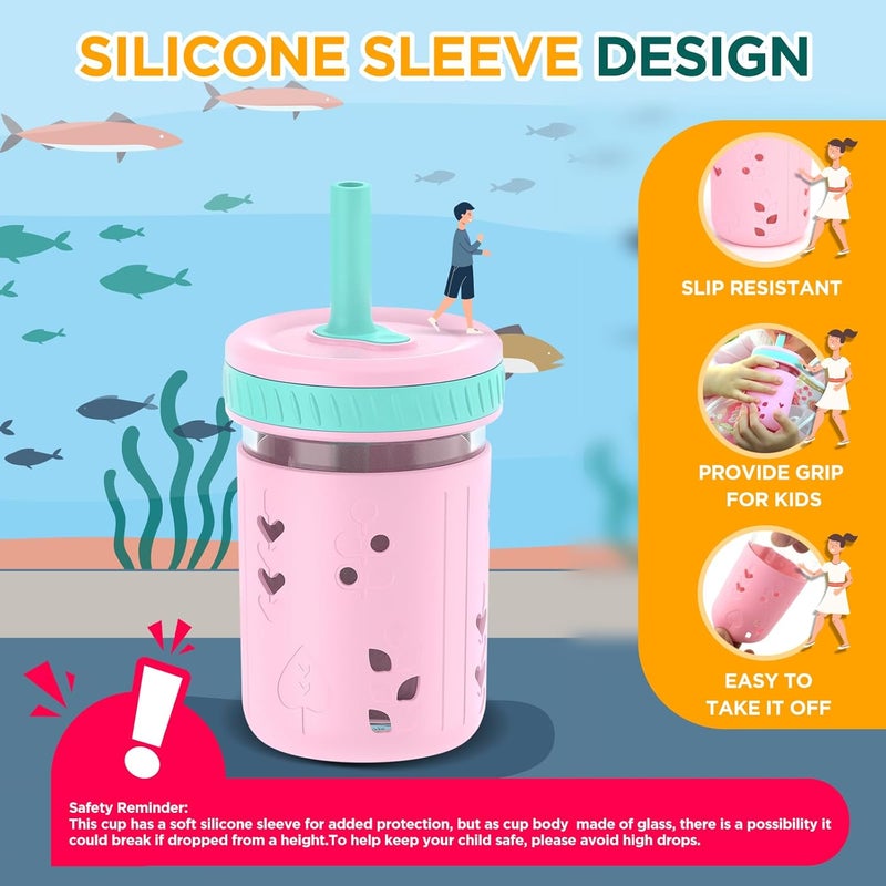Tronco 8 oz Glass Sippy Cup for Toddlers Kids Mason Jar Smoothie Cup with Silicone Sleeves  Spill Resistant Flexible Straw Snack Cup BPAFree Dishwasher Safe - Image 4