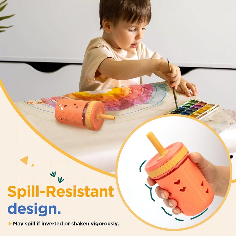 Tronco 8 oz Glass Sippy Cup for Toddlers Kids Mason Jar Smoothie Cup with Silicone Sleeves  Spill Resistant Flexible Straw Snack Cup BPAFree Dishwasher Safe - Image 5