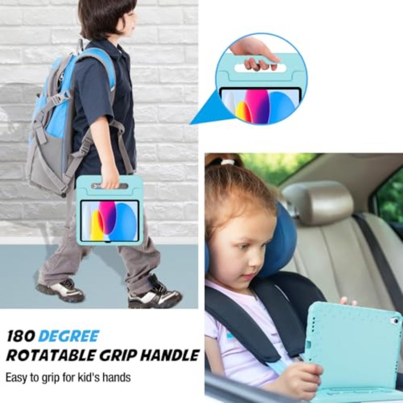 حافظة لجهاز iPad A16 الجيل الحادي عشر 2025/جهاز iPad الجيل العاشر 2022: غطاء TPU خفيف الوزن مقاوم للصدمات باللون الأزرق مع حامل قلم رصاص وحامل ومقبض قابل للتحويل للأطفال - Image 4