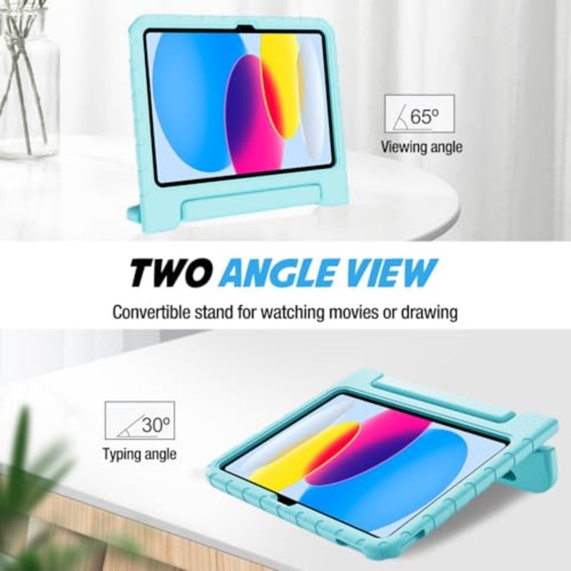 حافظة لجهاز iPad A16 الجيل الحادي عشر 2025/جهاز iPad الجيل العاشر 2022: غطاء TPU خفيف الوزن مقاوم للصدمات باللون الأزرق مع حامل قلم رصاص وحامل ومقبض قابل للتحويل للأطفال - Image 5