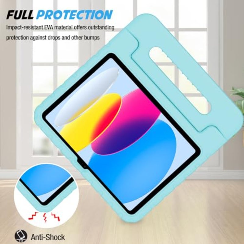 حافظة لجهاز iPad A16 الجيل الحادي عشر 2025/جهاز iPad الجيل العاشر 2022: غطاء TPU خفيف الوزن مقاوم للصدمات باللون الأزرق مع حامل قلم رصاص وحامل ومقبض قابل للتحويل للأطفال - Image 3