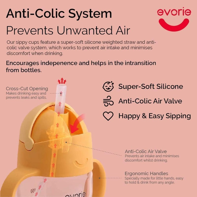 Evorie Tritan Weighted Straw Sippy Cup with Handles for Baby and Toddlers 6 months up, 7 Oz Soft Silicone Straw Infant First Training Water Bottle (Apricot) - Image 4