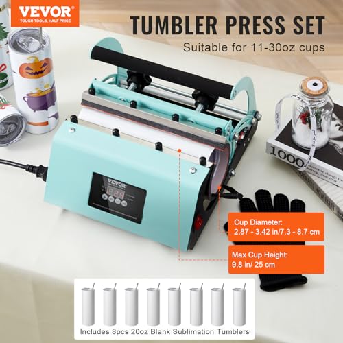 VEVOR Tumbler Heat Press Machine and Sublimation Tumblers, Tumbler Press Set with 8pcs 20OZ Blank Tumblers, Mug Press Cup Press for 11-30oz Tumblers Mug, with Heat Transfer Paper, Gloves, Tape - Image 2