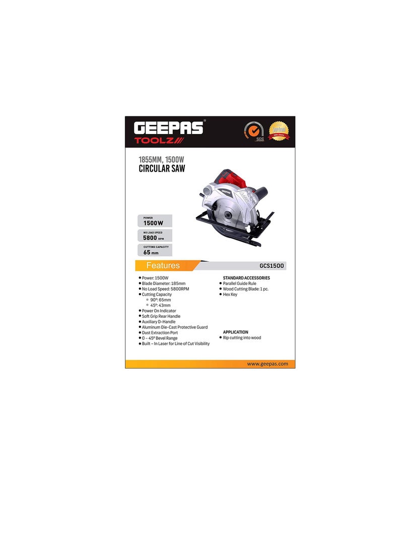 GEEPAS Geepas 1500W Circular Saw, 185 mm, Gcs1500  - Image 2