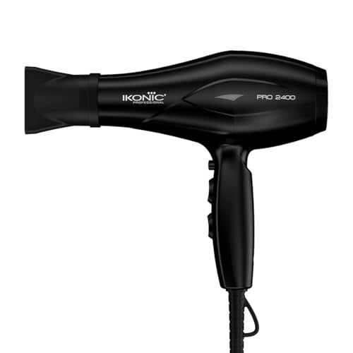 Ikonic 2400 Professional Hair Dryer, Black, 2200W with Powerful AC motor, 2 speed and 3 heat settings with Cool shot, 2 Interchangeable Nozzles, Hang up loop, Control Frizz, All Hair Type - Image 1