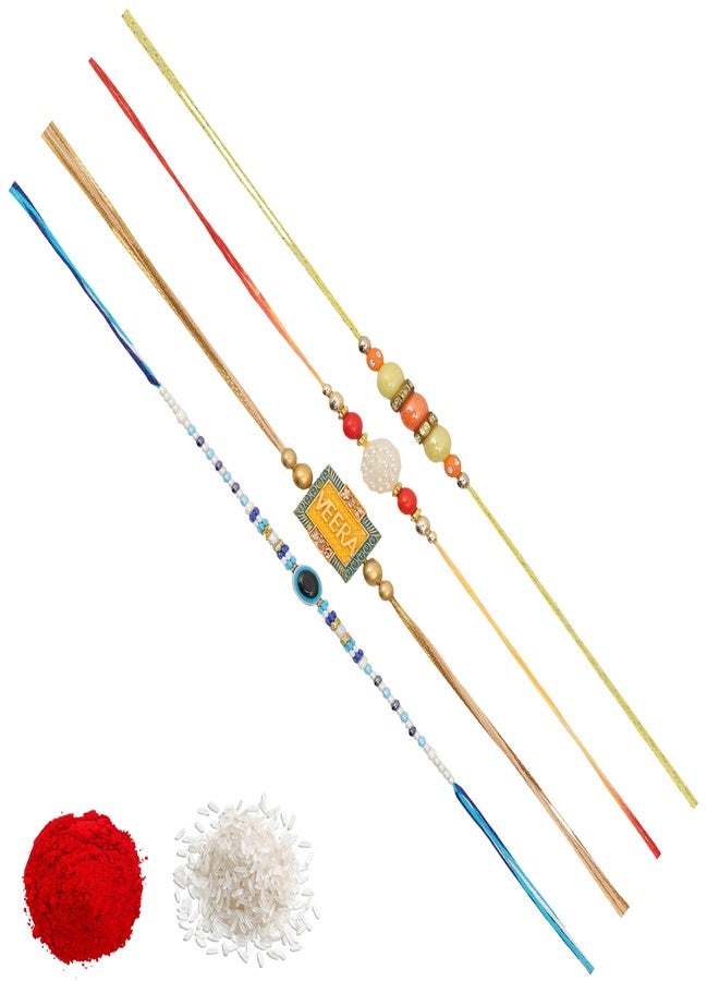 Vientiq Men's Combo of 4-Piece Traditional Rakhi Set for Brothers Rakshabandhan with Roli & Chawal Festival Thread Rakhi Collection - Image 1