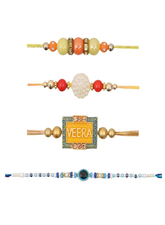 Vientiq Men's Combo of 4-Piece Traditional Rakhi Set for Brothers Rakshabandhan with Roli & Chawal Festival Thread Rakhi Collection - Image 4