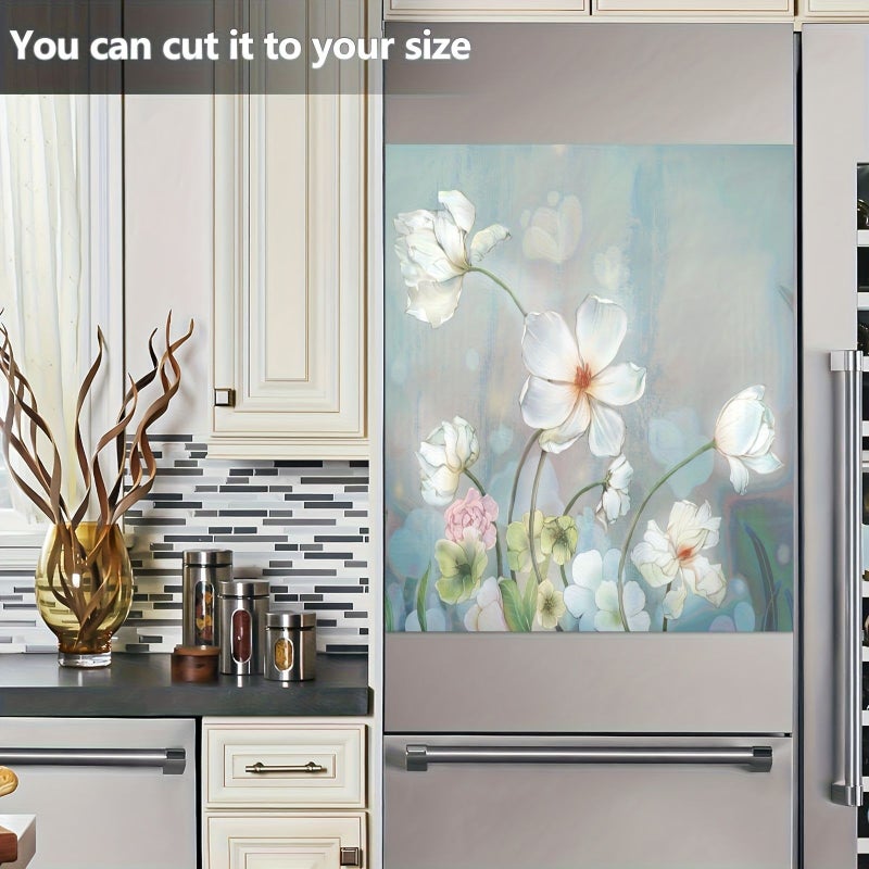 Magnetic Dishwasher Cover With Blooming White Flower Pattern Front Decorative Sticker For Home Cabinet Refrigerator And Washing Machine - Image 4