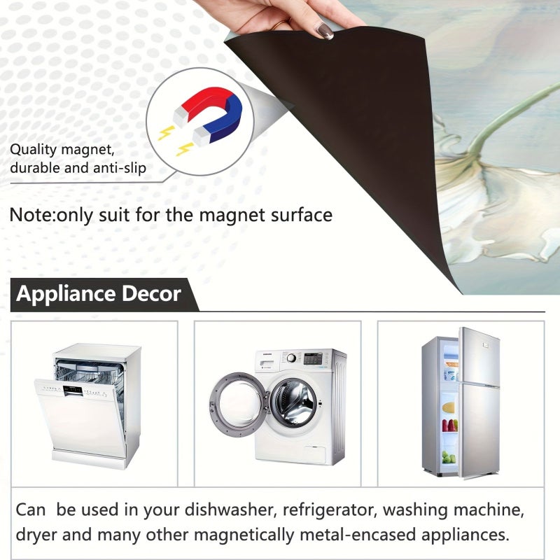 Magnetic Dishwasher Cover With Blooming White Flower Pattern Front Decorative Sticker For Home Cabinet Refrigerator And Washing Machine - Image 3