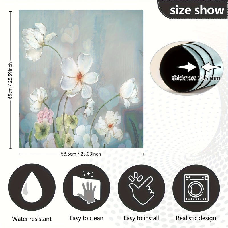 Magnetic Dishwasher Cover With Blooming White Flower Pattern Front Decorative Sticker For Home Cabinet Refrigerator And Washing Machine - Image 2