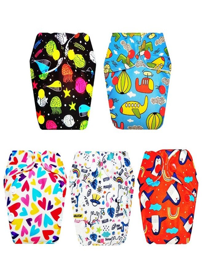 حفاضات قماشية فاخرة من دمبلدو للأطفال حديثي الولادة مع حشوة داخلية (عبوة من 5 قطع) | ناعمة ولطيفة | قابلة لإعادة الاستخدام والغسل | سهلة التنظيف | مثالية لفصل الصيف الهندي | من 0 إلى 4 أشهر | مناسبة للجنسين - Image 1