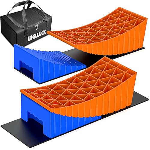 WELLUCK Camper Leveler, RV Leveling Blocks Camper Wheel Chocks Up to 35,000 lbs, 2 Packs Heavy Duty Curved RV Camper Leveler Kit with Anti-Slip Mats for Travel Trailer Easier & Faster Leveling - Image 1