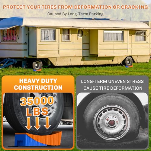 WELLUCK Camper Leveler, RV Leveling Blocks Camper Wheel Chocks Up to 35,000 lbs, 2 Packs Heavy Duty Curved RV Camper Leveler Kit with Anti-Slip Mats for Travel Trailer Easier & Faster Leveling - Image 3