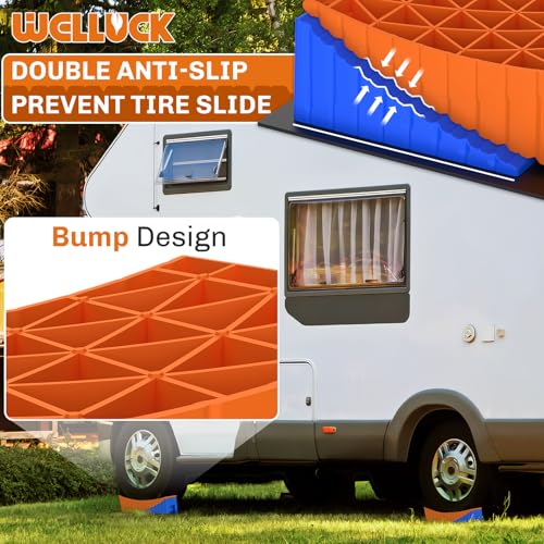 WELLUCK Camper Leveler, RV Leveling Blocks Camper Wheel Chocks Up to 35,000 lbs, 2 Packs Heavy Duty Curved RV Camper Leveler Kit with Anti-Slip Mats for Travel Trailer Easier & Faster Leveling - Image 2