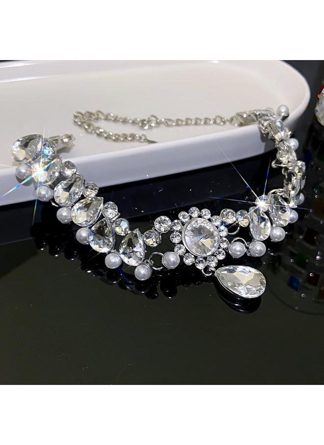 Generic - Pearl Diamond Flower Necklace New French Style High-grade Luxury Choker Clavicle Chain Necklace Necklace Necklace - Image 1