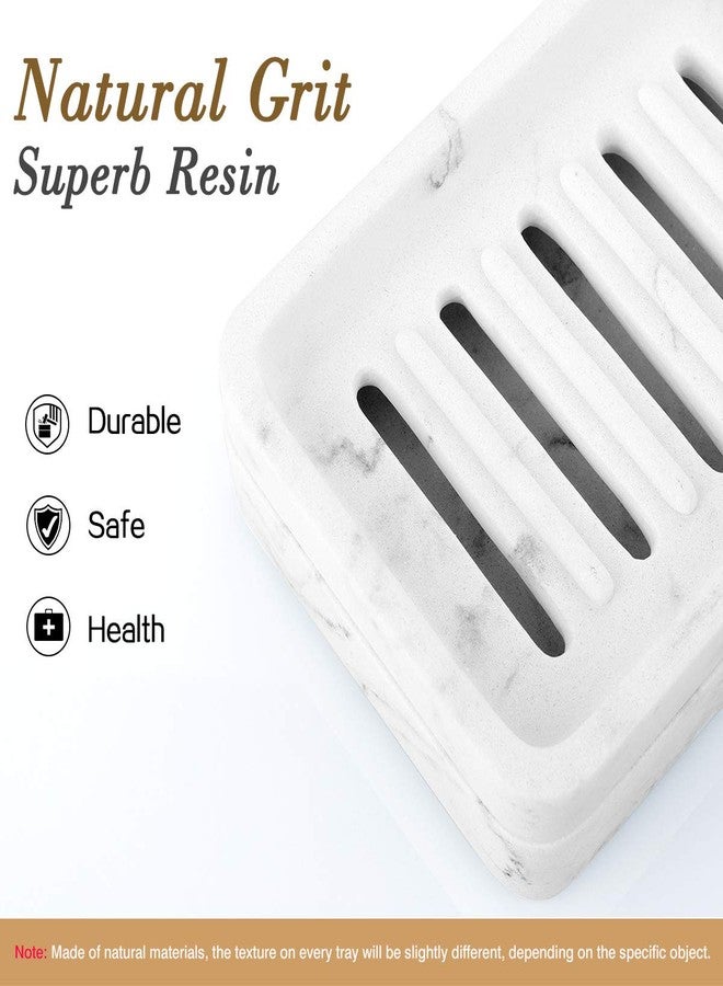 MoKo Soap Dish, Dual-Layer Resin Bar Soap Tray Container Box Case Holder with Detachable Slotted Draining Board Small Tray for Bathroom Kitchen Shower Bathtub Sinks Counter-top - White Marble - Image 3