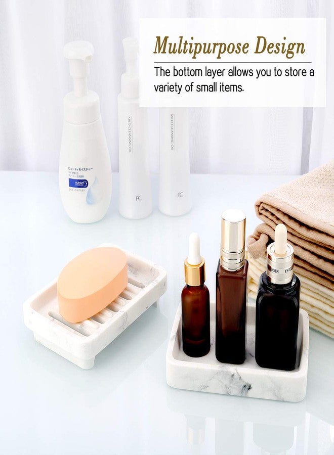 MoKo Soap Dish, Dual-Layer Resin Bar Soap Tray Container Box Case Holder with Detachable Slotted Draining Board Small Tray for Bathroom Kitchen Shower Bathtub Sinks Counter-top - White Marble - Image 4