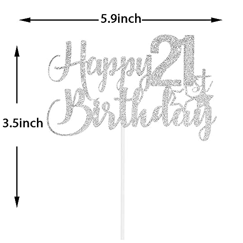 Festiko®Silver Glitter Happy 21st Birthday Cake Topper - 21st Birthday Cake Topper, 21st Birthday Party Decoration - Image 2