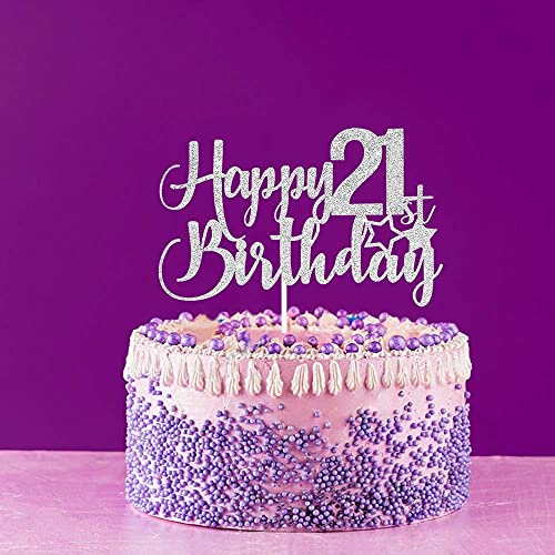 Festiko®Silver Glitter Happy 21st Birthday Cake Topper - 21st Birthday Cake Topper, 21st Birthday Party Decoration - Image 5
