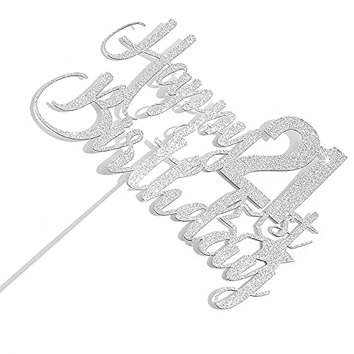 Festiko®Silver Glitter Happy 21st Birthday Cake Topper - 21st Birthday Cake Topper, 21st Birthday Party Decoration - Image 3