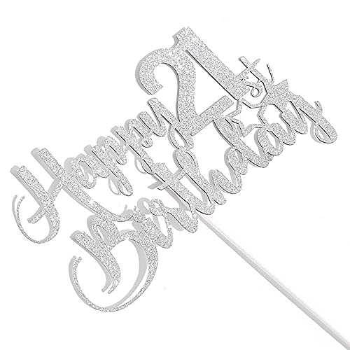 Festiko®Silver Glitter Happy 21st Birthday Cake Topper - 21st Birthday Cake Topper, 21st Birthday Party Decoration - Image 4