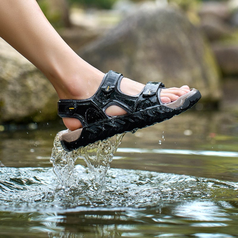 Large Size Summer Sandals For Men And Women Genuine Leather Outdoor Lightweight Non-Slip Velcro Beach Shoes Dropshipping - Image 1