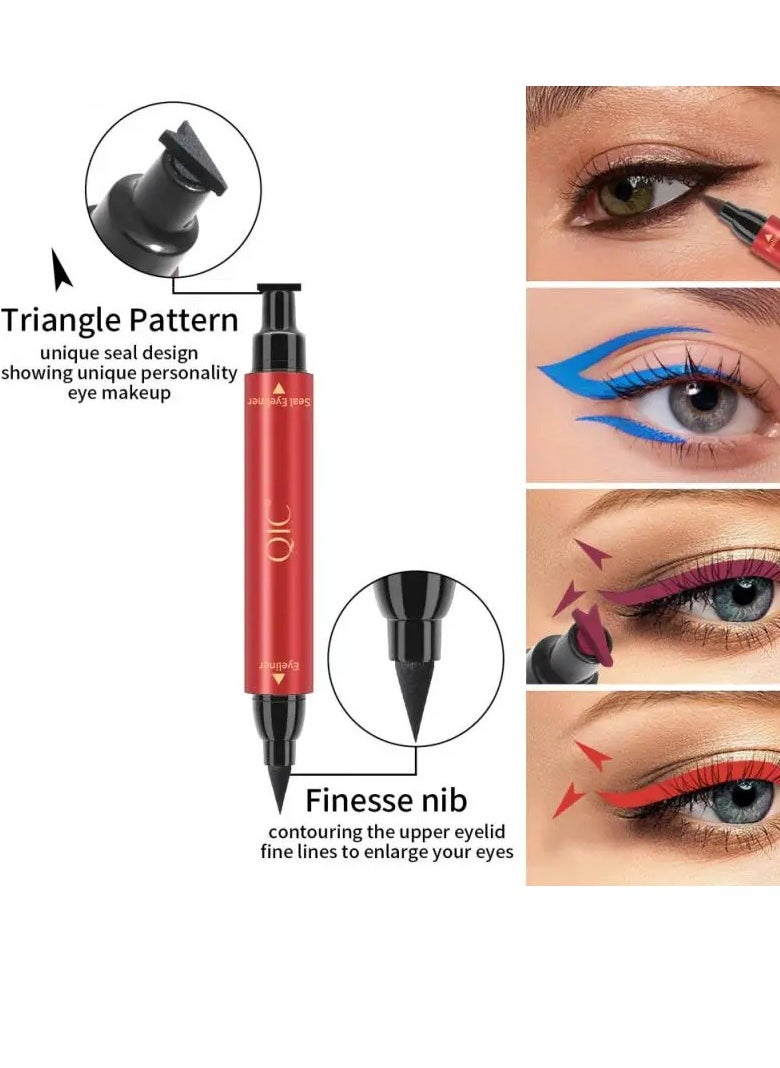 QIC - 2 In 1 Double Headed Seal Black Eyeliner Triangle Stamp Eyeliner Pen Long lasting Waterproof Eyes Make with Eyeliner Pencil Makeup Eye Liner Liquid Tool 01 - Image 1