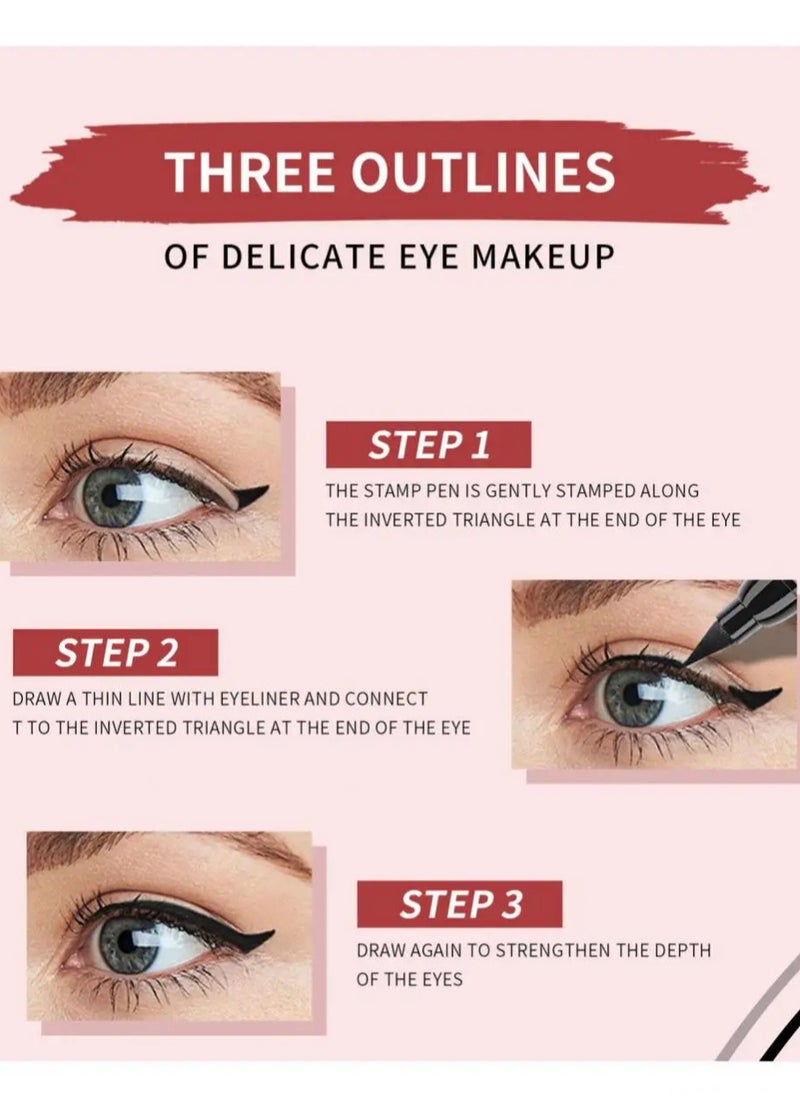 QIC - 2 In 1 Double Headed Seal Black Eyeliner Triangle Stamp Eyeliner Pen Long lasting Waterproof Eyes Make with Eyeliner Pencil Makeup Eye Liner Liquid Tool 01 - Image 1