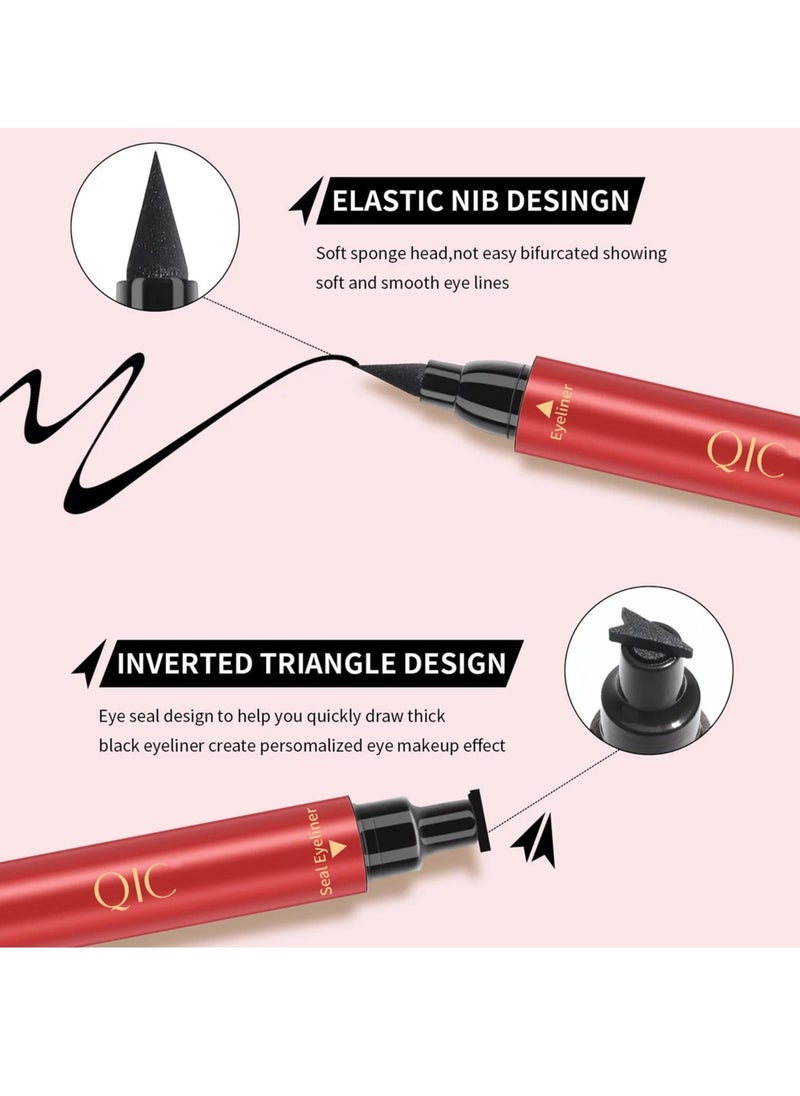 QIC - 2 In 1 Double Headed Seal Black Eyeliner Triangle Stamp Eyeliner Pen Long lasting Waterproof Eyes Make with Eyeliner Pencil Makeup Eye Liner Liquid Tool 01 - Image 1