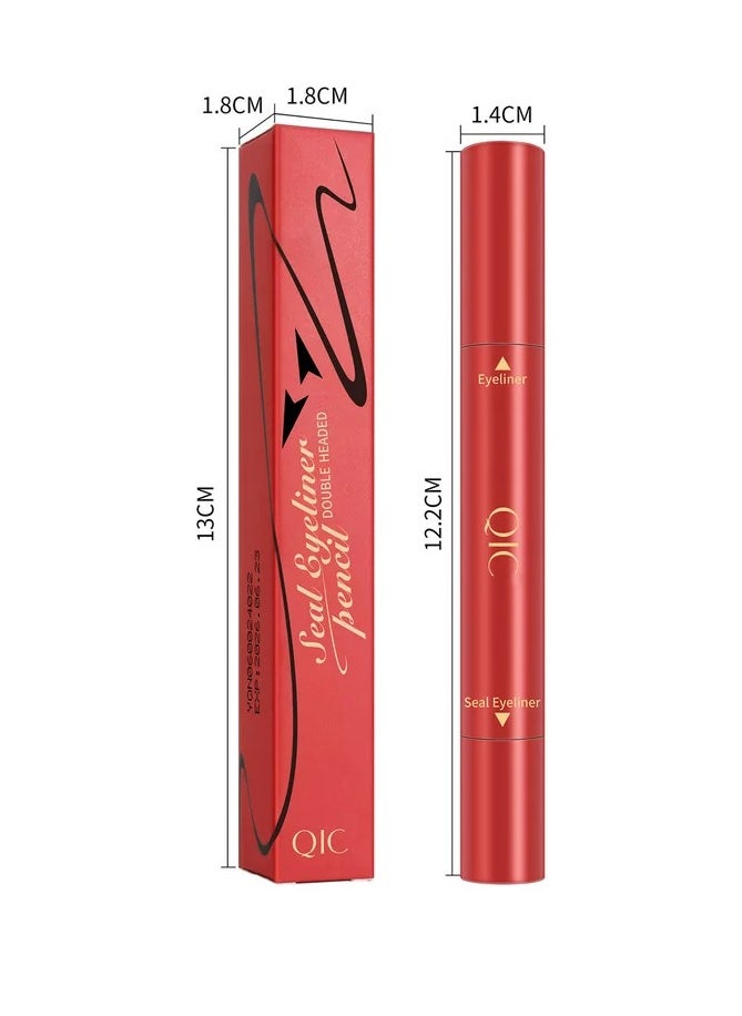 QIC - 2 In 1 Double Headed Seal Black Eyeliner Triangle Stamp Eyeliner Pen Long lasting Waterproof Eyes Make with Eyeliner Pencil Makeup Eye Liner Liquid Tool 01 - Image 1
