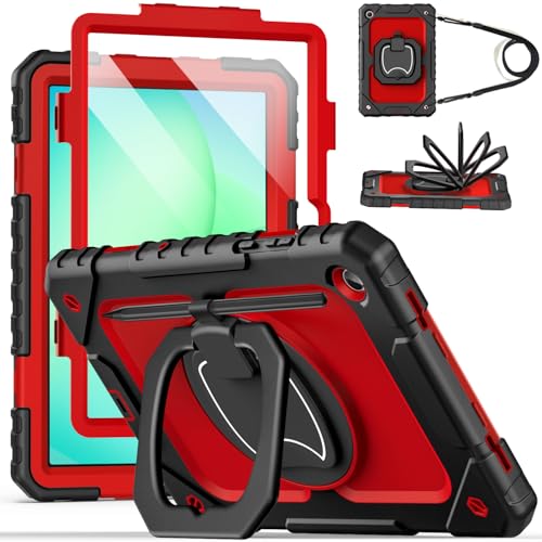 Cantis Case for Samsung Galaxy Tab A11 Plus 11 Inch 2026 (SM-X230/X236/X238), Shockproof Case for Tab A11+ with Screen Protector/Rotating Stand/Pen Holder/Shoulder Strap, Black+Red - Image 1