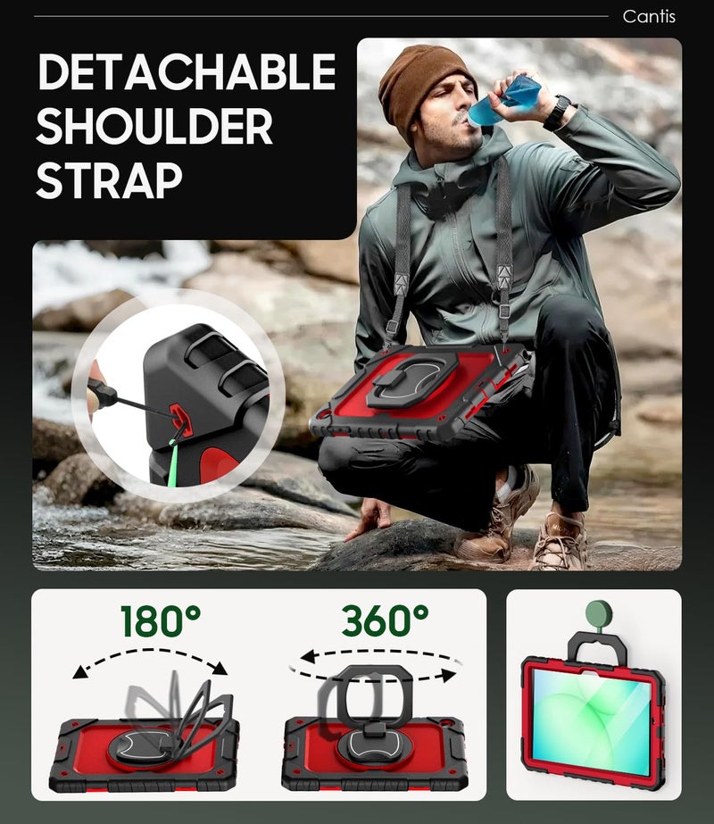 Cantis Case for Samsung Galaxy Tab A11 Plus 11 Inch 2026 (SM-X230/X236/X238), Shockproof Case for Tab A11+ with Screen Protector/Rotating Stand/Pen Holder/Shoulder Strap, Black+Red - Image 5