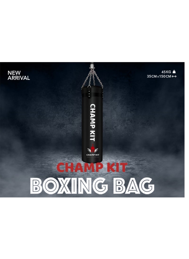 CHAMP KIT - Adult Heavy Filled Boxing Punching Bag , Polyurethane Leather Boxing Bag , Chain for MMA Kickboxing ,Karate, Muay Thai, Taekwondo and Home Gym Training, Black - Image 1