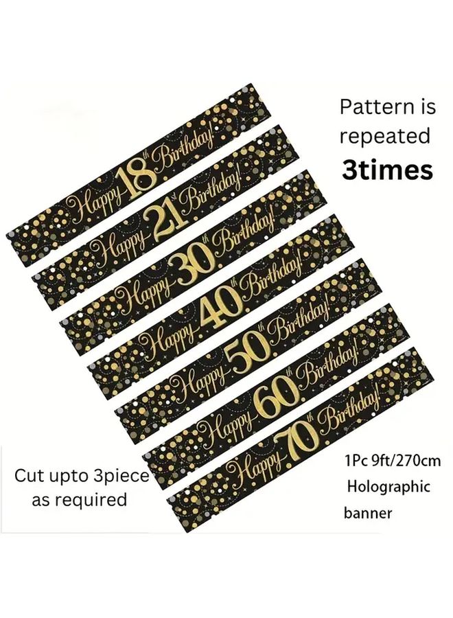 1pc 9ft Birthday Party Banner Glittery 60 Years Old Black and Golden Birthday Party Decorations Multi-purpose Indoor and Outdoor Decoration Suitable for Doors Living Rooms Gardens Patio Decorations Indoor Decor Celebration Decor Glittery Banner Stylish Celebration Weather Resistant Material Premium Decoration Hanging Banner Large Birthday Sign Family Gatherings Event Planners - Image 1