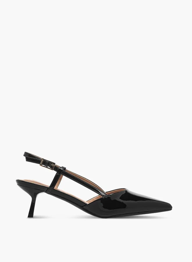 Celeste Women's Pointed Toe Slingback Shoes with Kitten Heels and Buckle Closure