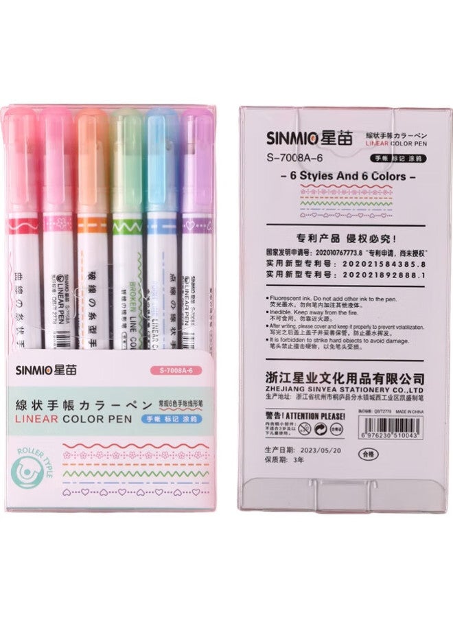 Star Seedlings Xingmiao Fluorescent Pens, Marker Pens For Students, Floral Pattern Outline Pens, Journal Pens, Colorful Floral Pattern Pens, Children'S Floral Line Pens, Floral Edge Marking Pens, 6-Pack, 7008 - Image 2