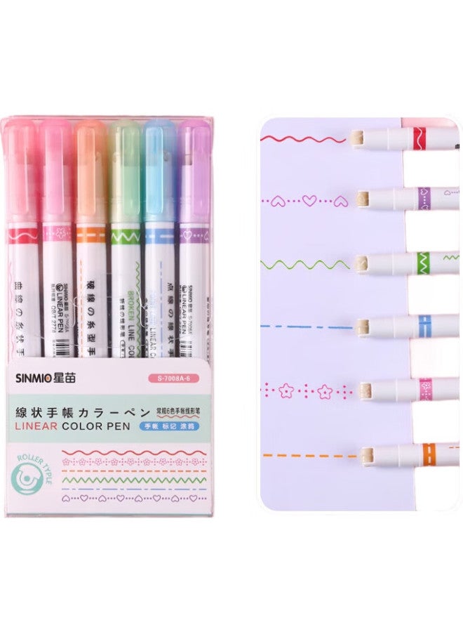 Star Seedlings Xingmiao Fluorescent Pens, Marker Pens For Students, Floral Pattern Outline Pens, Journal Pens, Colorful Floral Pattern Pens, Children'S Floral Line Pens, Floral Edge Marking Pens, 6-Pack, 7008 - Image 1