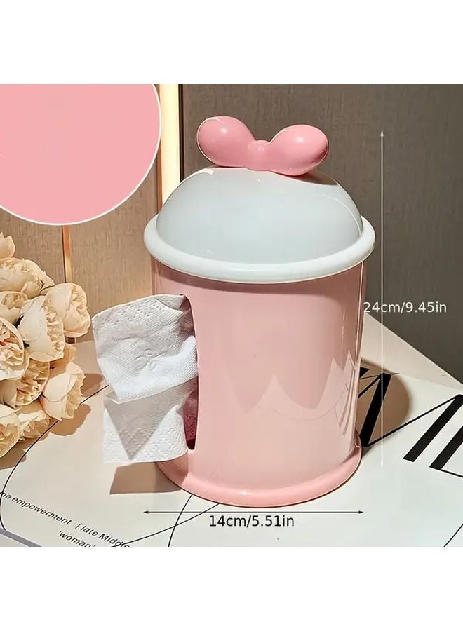 Pink Round Plastic Tissue Box Holder With Cute Mouse Ears Design For Home Decor - Image 2