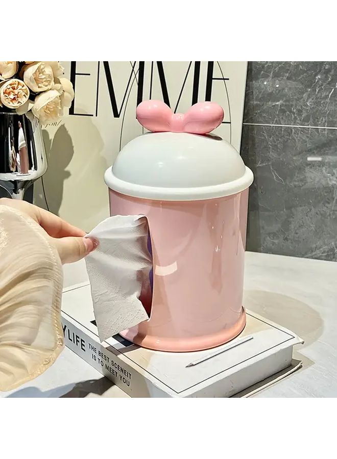 Pink Round Plastic Tissue Box Holder With Cute Mouse Ears Design For Home Decor - Image 5