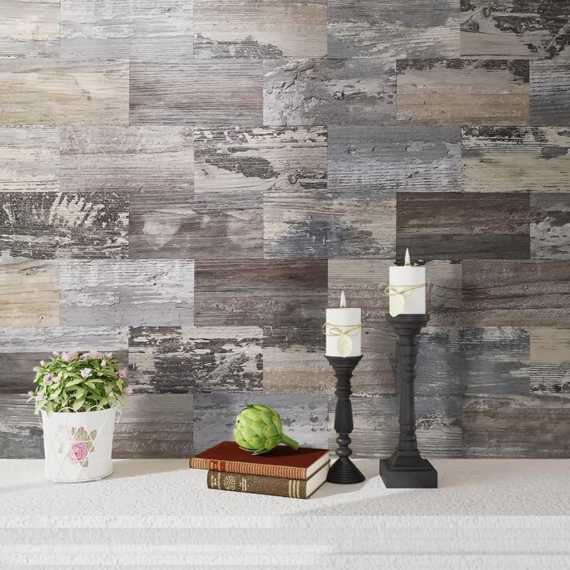 AULIGET 2 Pieces Peel and Stick Backsplash PVC Tile, 3" x 6" Rustic Wood Brick Stick on Tiles for Backsplash Kitchen, Bathroom, Laundry Room, Camper, Fireplace - Image 2