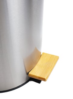 Generic Premium Step Trash Bin | Matte Stainless-Steel Finish & Bamboo-Lid | Soft-Closing | Fingerprint-Resistant | Suitable For Homes & Communal Spaces | 12 Liters | Silver  - Image 4