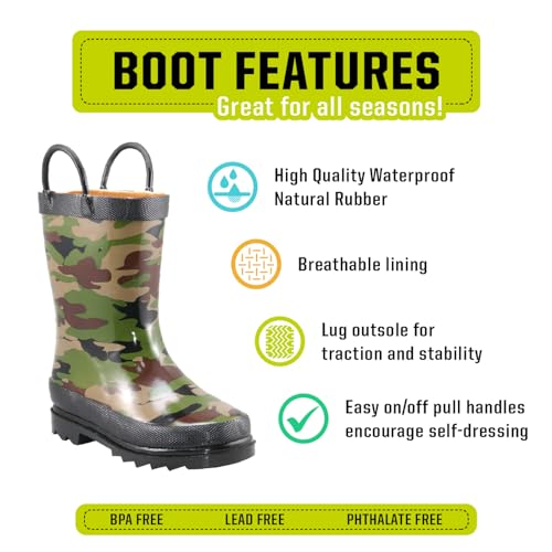 Western Chief Boys Waterproof Printed Rain Boot with Easy Pull on Handles - Camo, 1 M US Little Kid - Image 2