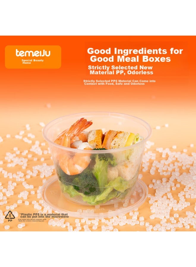 Temeiju Disposable Round Transparent Plastic Lunch Boxes, Thickened With Lids, Takeout Containers, Soup Bowls, 50 Sets, 500 Model - Image 1