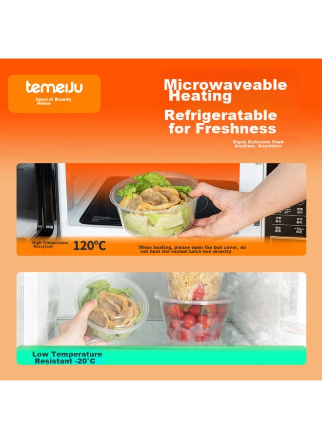 Temeiju Disposable Round Transparent Plastic Lunch Boxes, Thickened With Lids, Takeout Containers, Soup Bowls, 50 Sets, 500 Model - Image 4