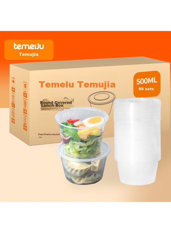 Temeiju Disposable Round Transparent Plastic Lunch Boxes, Thickened With Lids, Takeout Containers, Soup Bowls, 50 Sets, 500 Model - Image 5