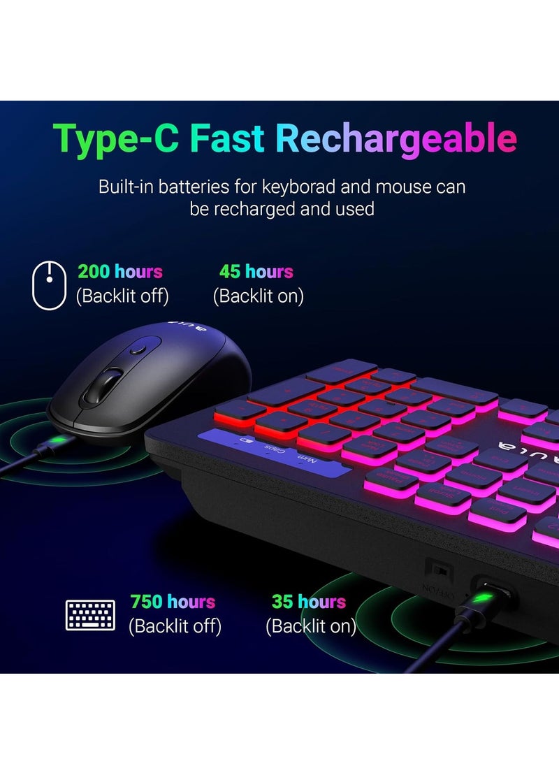 AULA - AC208 Silent RGB Rechargeable Wireless Combo Keyboard Mouse Plus Mousepad , 2.4GHz Wireless RGB rainbow Backlit Full-Size Ergonomic Keyboard Mouse – (Arabic / English ) Layout – USB Receiver for Gaming office ,PC, Windows | Purple - Image 1