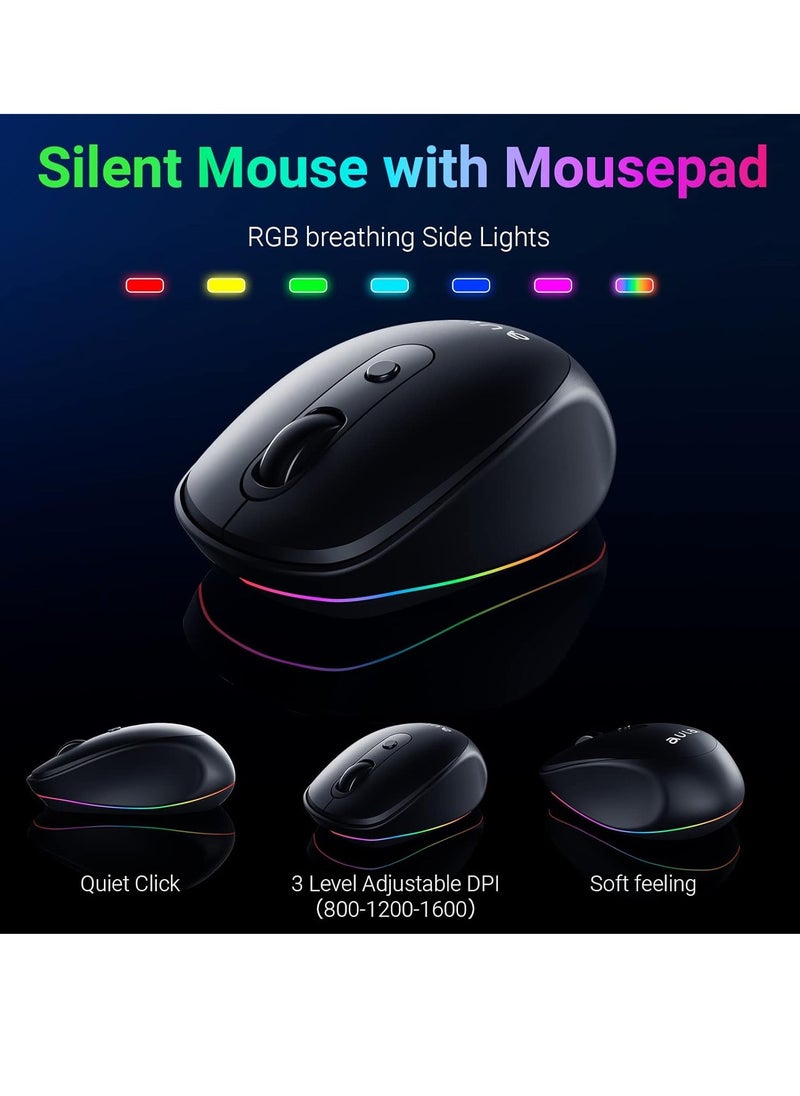 AULA - AC208 Silent RGB Rechargeable Wireless Combo Keyboard Mouse Plus Mousepad , 2.4GHz Wireless RGB rainbow Backlit Full-Size Ergonomic Keyboard Mouse – (Arabic / English ) Layout – USB Receiver for Gaming office ,PC, Windows | Purple - Image 1